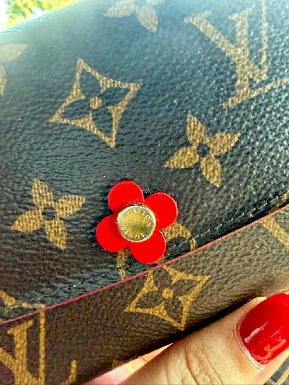 Louis Vuitton Monogram Continental Wallet with Red Flower Hardware